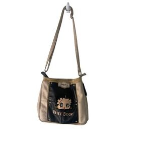 Betty Boop‎ Y2K Women's Shoulder Moto Leather Embroidered Tan Black Purse